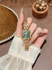 1pc Vintage Fashionable Minimalist Casual Women's Wrist Watch, Elegant Charming Square Dial, Suitable For Daily Wear, Birthday Party Anniversary Gift For Family And Friends - Gold - View 1