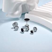 1对男女通用低过敏性扁平黑色耳钉，不锈钢圆形蛋糕耳钉套装 - 1對滴油耳釘 - 查看 6