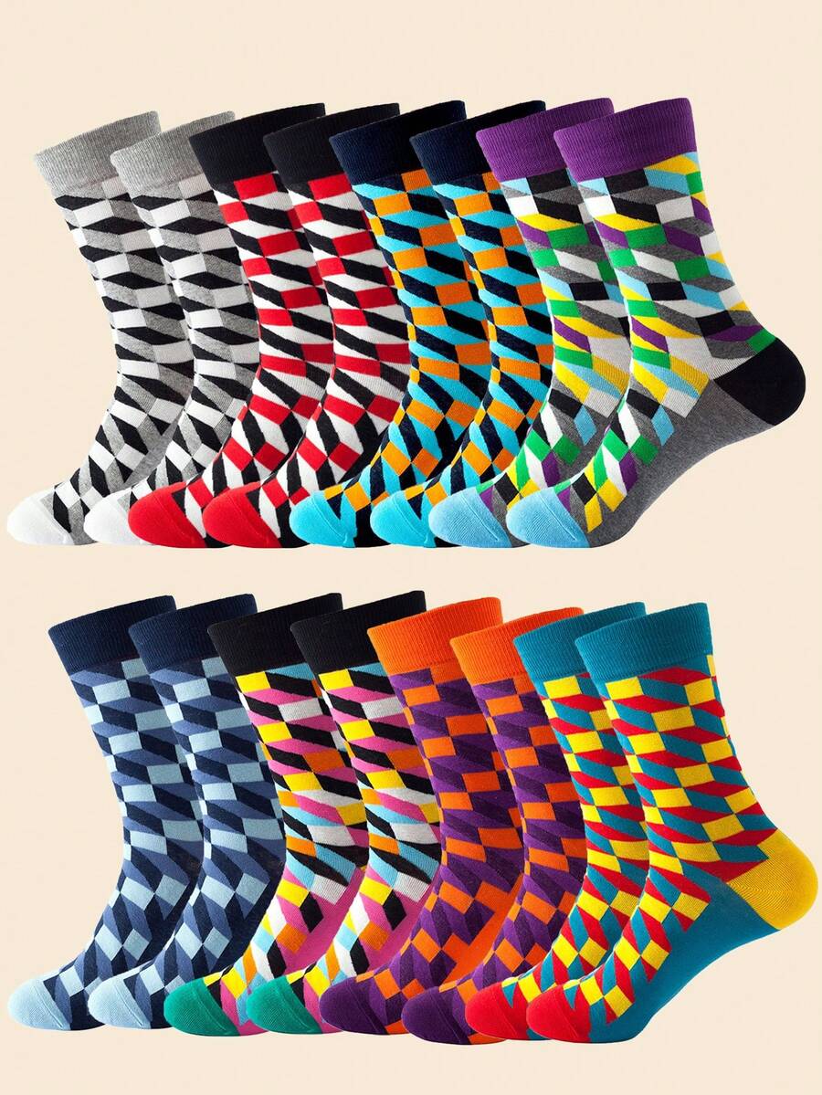 1/3/5双装舒适柔软透气几何图案短袜 - 彩色 - 查看 1