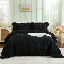 3 Piece Comforter Set Twin,Full,Queen,King,S Ruffle For Dorm Room Essentials Comforter For Twin,Full,Queen,King Bed, White Textured Bedding Set With 1 Ruffle Comforter, 2 Tufted Pillowcases,Wedding Items,Valentines Day Home Bed Room Decor,Mothers Day Gift,All Season - White - View 8