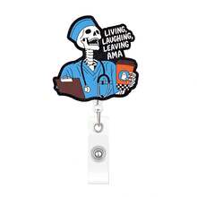 1pc Skull Design Acrylic Badge Clip, Suitable For Nurses And Doctors, With Retractable Clasp And Rotatable ID Card Holder, Fun Badge Accessory - A - View 11