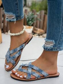 新款女士人字拖，休闲度假时尚平底凉鞋，多功能防滑沙滩拖鞋 - 藍色 - 查看 8