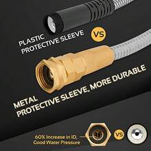 Garden Hose Metal - 100ft Heavy Duty Stainless Steel Water Hose With 8 Function Sprayer And Metal Fittings Flexible Lightweight No Kink Puncture Proof Hose For Yard Outdoors Rv - 不銹鋼 - 查看 5