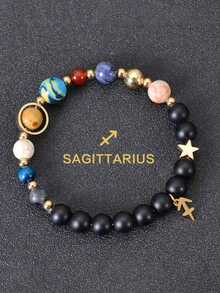 1pc 8 Planets 12 Constellations Bracelet Women & Men, Natural Stone System Bracelet, Libra Virgo Leo Gold Zodiac Pendant Chain, Valentine Jewelry Couple Fathers Day School Jewelry Men Y2k Accessories Goth Men's Chains Jeans Accessories Gothic Jewellery Back To School Street Halloween Accessories Punk - màu đen - Xem 24