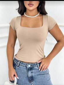 Set Of 3 Women's Basic Premium Elegant Square Neck Suplex Blouses - Casual Second Skin - 白色 米色 黑色 - 查看 2