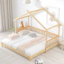 Extendable Tree House-Shaped Bed, Children's Bed, Daybed, Single And Double Bed, Solid Wood, Natural (200x90cm And 200x180cm) - Natural Color - View 4