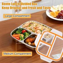 304 Stainless Steel Compartment Lunch Box, Snack Bowl, 3-Compartment Leak-Proof Bento Box With Lid, Portable Meal Container For Office Workers And Students, Picnic Food Storage Box, Dishwasher - Silver - View 2