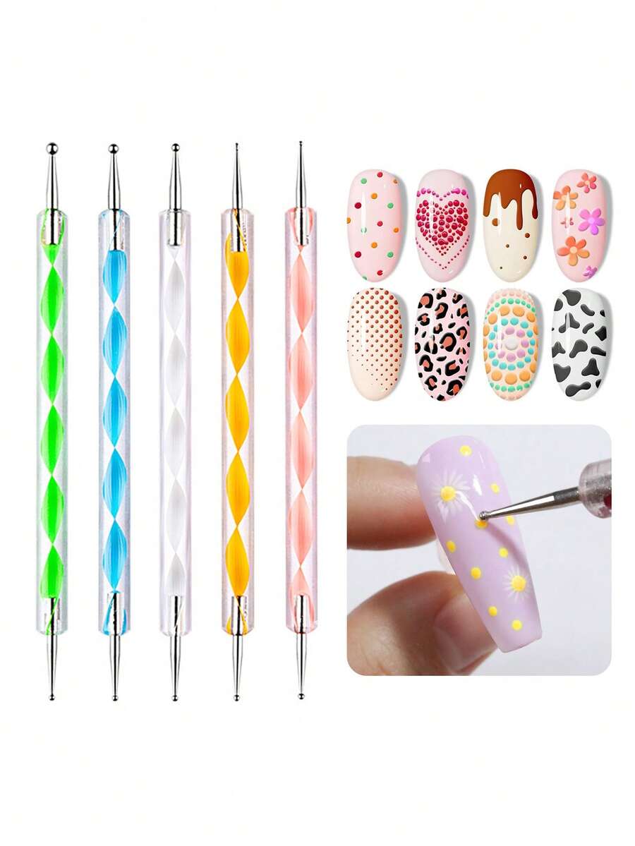 5 Stück Nail Art Punktierstifte, 5 verschiedene Größen Ersatzspitzen, Multi-Größen Strass-Picker-Stifte, langanhaltend Maniküre-Werkzeug-Zubehör, geeignet für DIY Nagelstudio-Verwendung, einfach für Anfängerinnen und Frauen - Verschiedenfarbig - Übersicht 1