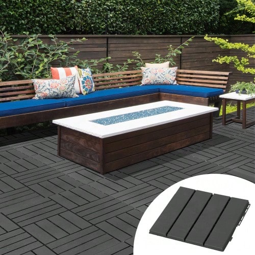 Terrace Tiles, Set Of 9 Pieces, Balcony Tiles, Click System Tiles For Patio And Garden, Plastic, Black, 30x30cm - hitam - View 1