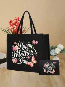 Set med tygväska och sminkpåse för mors dag, blommig återanvändbar canvasväska med matchande dragkedja - Multifärgad - Visa 6