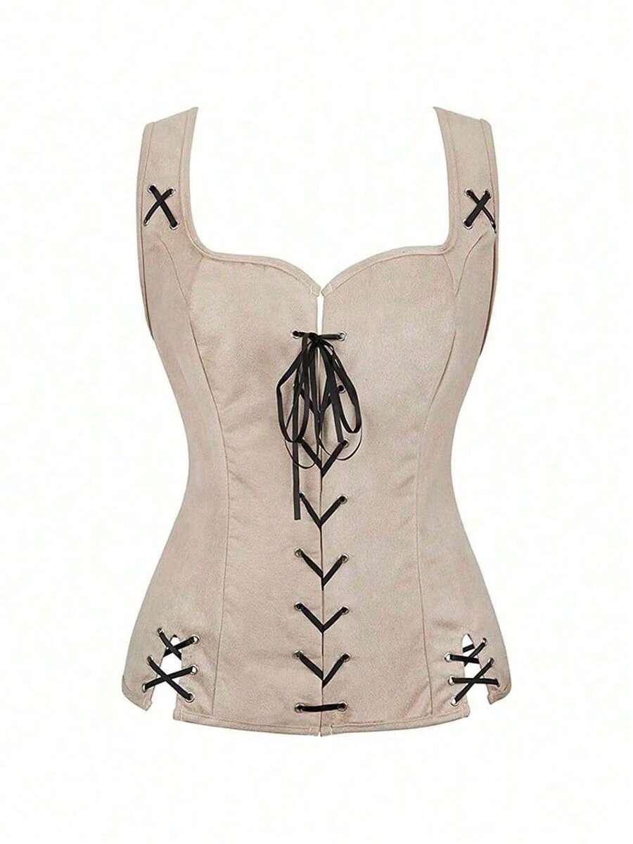 Steampunk Renaissance Pirate Vest Cosplay Costume Anime Role Play Lace-Up Vest Cosplay Outfit - 23135 Beige Vest - View 1