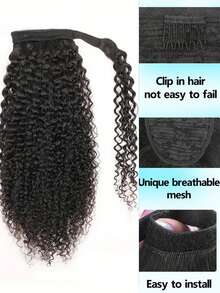 时尚杰瑞卷马尾接发，女士环绕式马尾接发，非洲蓬松卷曲巴西雷米真人发马尾接发 - Natural Black - 查看 4