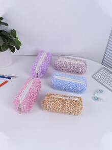 1 hộp đựng bút lông in họa tiết da báo phong cách Y2K sang trọng, túi đựng văn phòng phẩm mềm mại, dung tích lớn, túi đựng đồ trang điểm chất lượng cao dành cho học sinh. - Hộp đựng bút in họa tiết da báo - Xem 2