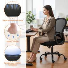 Silla de Oficina, Silla Ergonómica de Oficina con Brazos y Ruedas, Altura Ajustable (95-105cm), Respaldo Reclinable de Malla, para Hogar y Escritorio - B - Ver 7