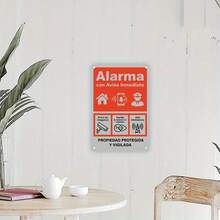 2D Flat Retro Metal Sign, 1 Piece, 20*30 Cm - Warning Sign With Spanish/English Text For Alerts, Wall Art Featuring Intrusion And Fire ProtectionIcons - Suitable For Home, Office, Cafe, Farm Decoration, Style As Shown In The Size Chart - Multicolor - View 5