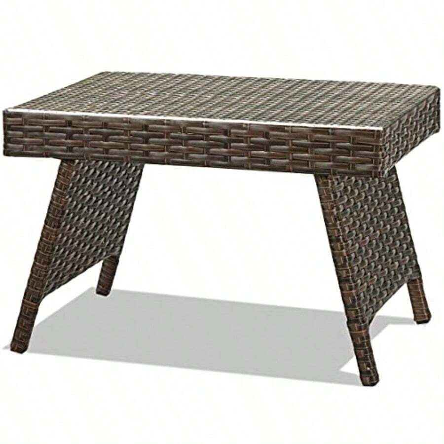 RELAX4LIFE - Mesa auxiliar de ratán para patio mesa de centro plegable con mimbre de polietileno café de alta calidad y marco de acero de alta resistencia mesa al aire última intervensión para - Marrn - Ver 1