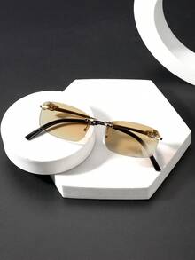 1 PC Men's Retro Rimless Square Fashion Glasses Lightweight And Durable Gold Metal Frame Soft Tinted Lenses Suitable For Driving Travel Summer With Glasses Box - Multicolor - View 5
