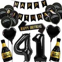 Juego de decoraciones de cumpleaños número 41 para mujeres y hombres, globo de decoración 41, suministros para fiesta de cumpleaños 41, incluyendo pancarta, correa para el hombro y globo para botella - 1 - Ver 2