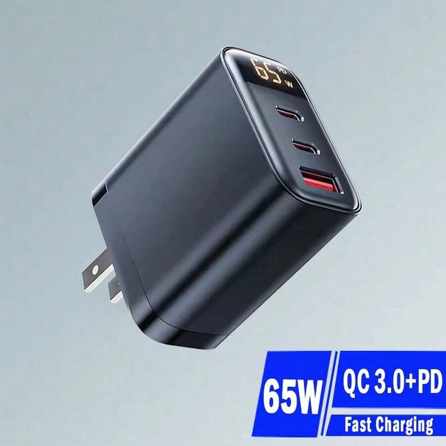1个65W/45W/30W氮化镓充电器，2个Type-C接口+1个USB-C接口，支持QC4.0快充，兼容 17 Pro Max/17 Pro/17/Air/16/15/14/13/12/11/XS/XR/8/7/6，S25/S24/S23/S22/S21 Ultra Plus - 黑色 - 查看 1