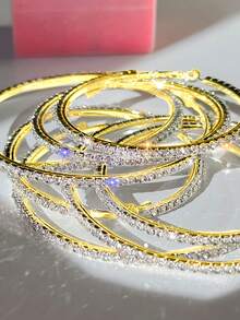6件套时尚、优雅、性感波西米亚风简约个性化精致水钻闪亮C形耳环套装，金色，适合女性，夏季海滩、派对、约会、送礼、音乐节、周年纪念、母亲节等场合。 - 彩色 - 查看 2