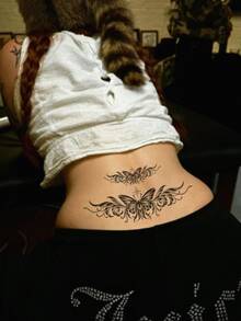 1pc Black Butterfly Tattoo Sticker, Floral Print, Chic Realistic Temporary Tattoo For Women, Suitable For Back, Chest, Abdomen, Perfect For Parties And Music Festivals,Sketch Style - Black - View 3