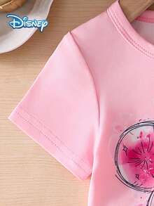 Bộ áo thun ngắn tay và quần short in hình lâu đài Minnie của Disney Baby dành cho bé gái, trang phục thường ngày dễ thương cho kỳ nghỉ hè, quần short cạp chun kẻ caro màu hồng, trang phục ngoài trời. - Hồng - Xem 4