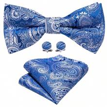 Chic Vibrant Blue Design Bow Tie Pocket Square Cufflinks Boutonniere 4Pcs Set - Blue - View 4