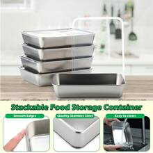 6Pcs Stainless Steel Food Storage Containers With Lids, Stackable Meal Prep Containers, Kitchen Tray With Lid For Picnic, BBQ, Party Or Travel - Silver - View 3