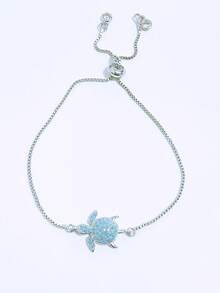 1pc Personalized Hip-Hop Versatile Colorful Zirconia Turtle Copper Cute Bracelet For Women, Suitable For Daily Wear And Festivals - Baby Blue - View 4