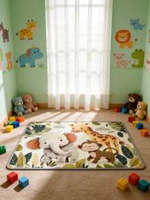 1pc High-Quality Velvet Children's Area Rug, Soft Playroom Mat, Machine Washable, Multiple Sizes Available, Cute Animal & Creative Pattern Decorative Carpet - Multicolor - View 1