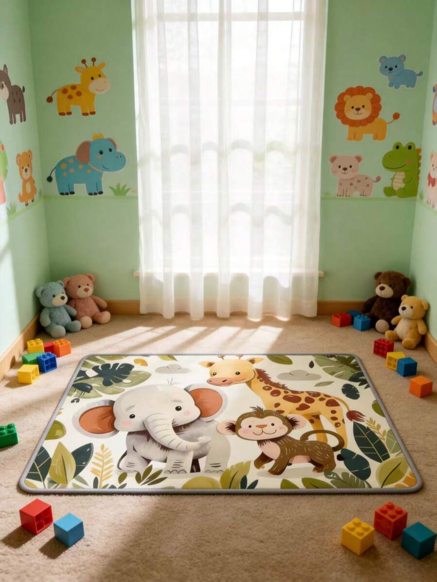 1pc High-Quality Velvet Children's Area Rug, Soft Playroom Mat, Machine Washable, Multiple Sizes Available, Cute Animal & Creative Pattern Decorative Carpet - Multicolor - View 1
