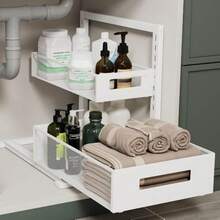 Under Sink Organizer Adjustable Height 2 Tier Bathroom Organizer Pull Out Cabinet Organer Kitchen Organizers And Storage Fridge Organizers And StorageWhite XL-1 Pack - trắng - Xem 2