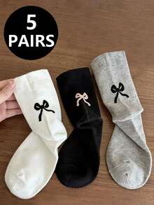 1/5/10/15/20 Pairs Stylish Ballet-Inspired Socks With Bow Design, Campus Wear - Multicolor - View 17