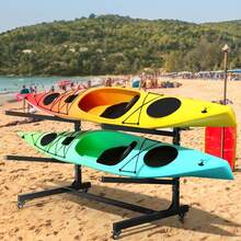 WHIFFEE Heavy Duty Freestanding Kayak Storage Rack, Adjustable Metal Stand For Kayaks, Canoes, SUPs, Paddleboards & Surfboards With Lockable Wheels, Indoor & Outdoor Use - Black - View 8