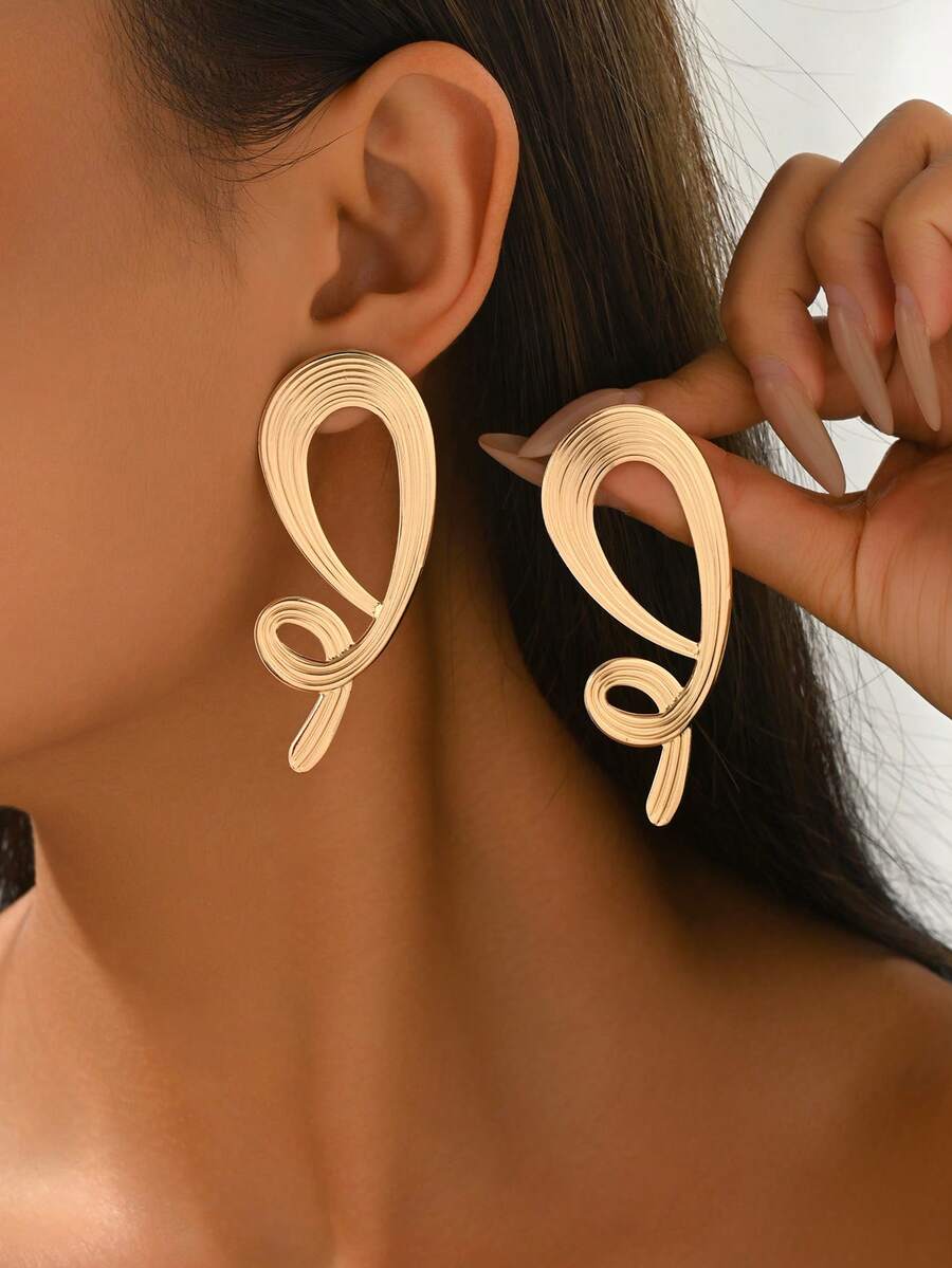 1 Pair Minimalist Asymmetrical Geometric Metal Earrings, Suitable For Casual And Holiday Daily Wear - Yellow Gold - View 1