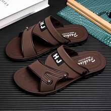 男士透气防滑真皮两用户外凉鞋，软底休闲沙滩露趾拖鞋，时尚轻便休闲凉鞋 - 棕色 - 查看 14