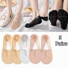 1/3/5 đôi tất ren kiểu thuyền dành cho nữ, thích hợp cho mùa xuân và mùa hè, tất chống trơn trượt, không lộ viền, lý tưởng để mang cùng giày da và giày thường ngày. - Nhiều màu - Xem 20