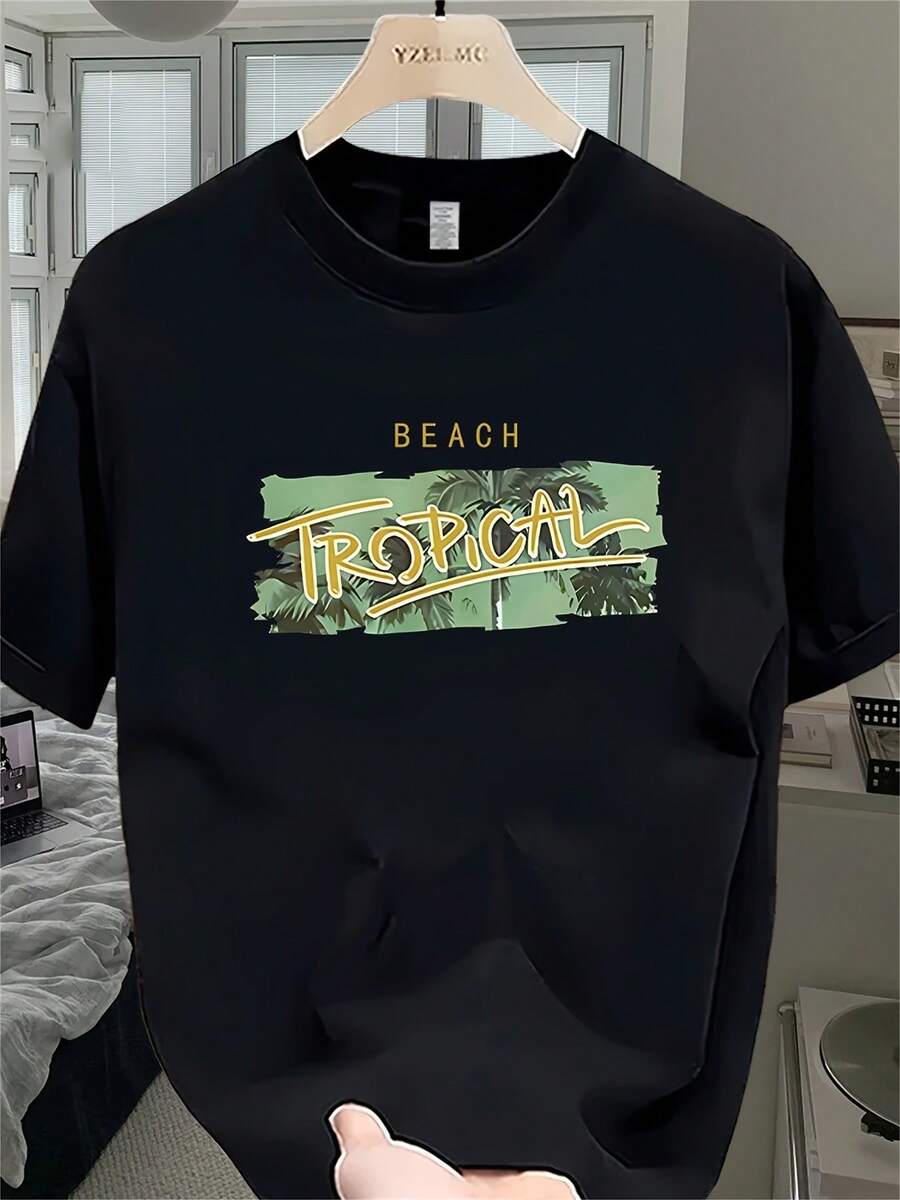 Camiseta de manga corta de marca de moda de alta calidad para hombre, estilo coreano de verano, estampada, casual y versátil para ropa masculina. - Negro - Ver 1