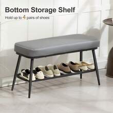 PU Leather Shoe Storage Bench - Grey - Grey - View 6