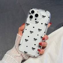 1个极简主义TPU材质黑色蝴蝶结波点图案透明奶油质感防震保护手机壳，兼容、荣耀等手机。 - 無色 - 查看 4