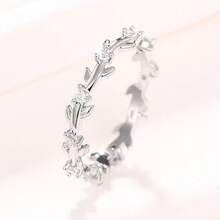 Women's Alloy Crystal Band Ring Plant Prong For Wedding Fashion Jewelry Stackable Adjustable Comfort Fit Tarnish Resistant [T0196] - 銀色 - 查看 1