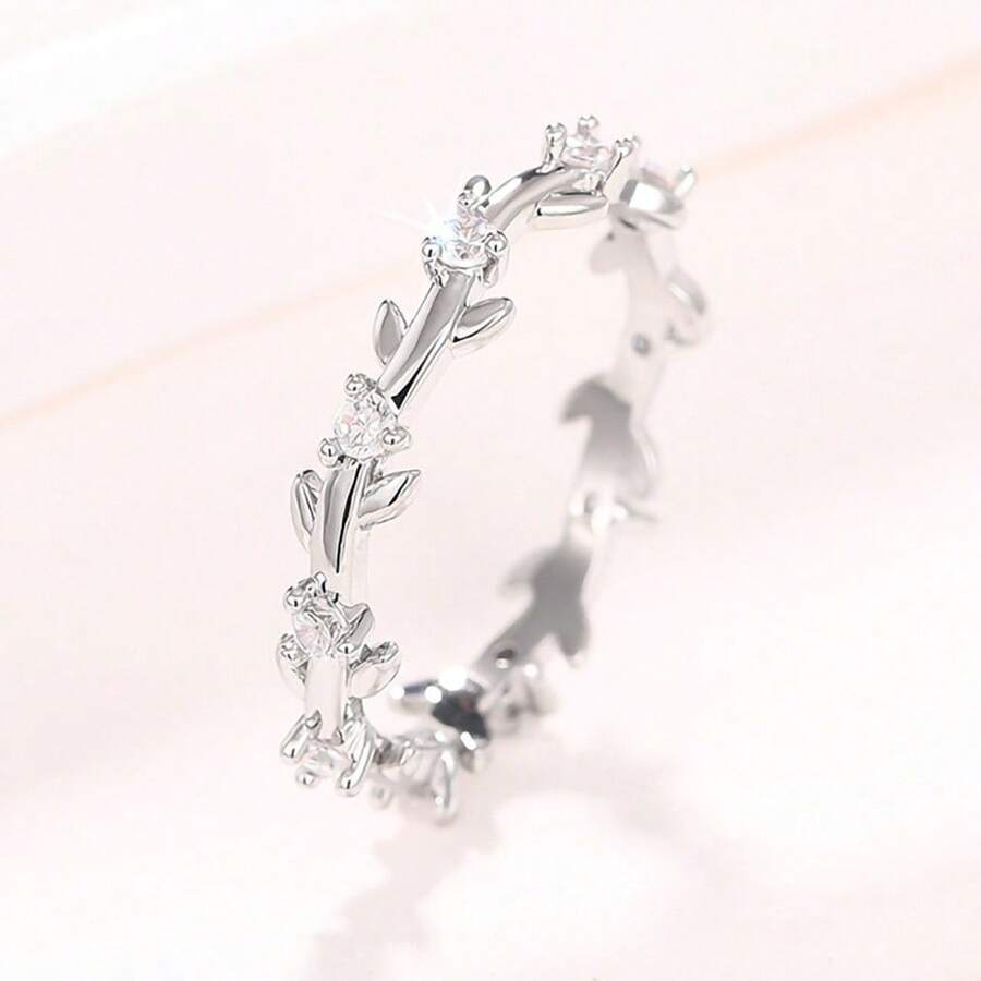 Women's Alloy Crystal Band Ring Plant Prong For Wedding Fashion Jewelry Stackable Adjustable Comfort Fit Tarnish Resistant [T0196] - 銀色 - 查看 1