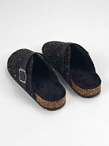 roulvxiang Dép lê đính sequin đen mới về, dép đi biển, dép lê lông xù, giày bệt nữ thường ngày. - màu đen - Xem 6