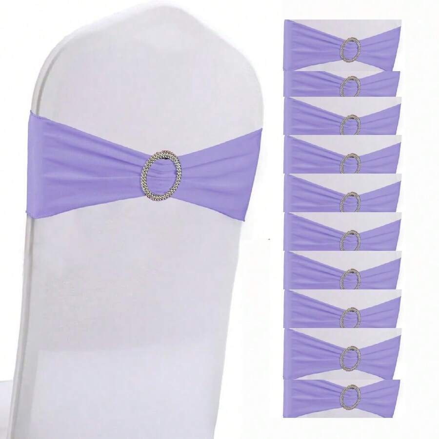 10pcs Elastic Chair Bows With Round Buckle Sliders, Spandex Chair Sashes For Graduation, Prom, Wedding, Party Decoration - Mauve Purple - View 1