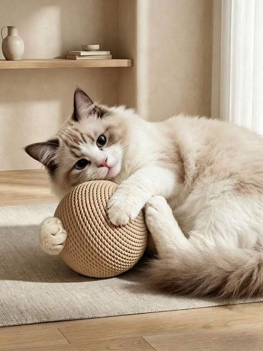 1pc Natural Sisal Cat Scratching Ball - Indoor Cat Interactive Toy, Durable Scratch Ball, Protects Furniture From Scratching, Pet Supplies/Pet Toys/Cat & Dog Puzzle Toys