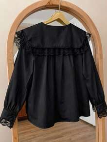 ii Loose Fit Peter Pan Collar Long Sleeve Shirt Black - Black - View 4