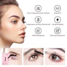 USB Rechargeable Electric Heated Eyelash Curler With 3 Adjustable Temperature Settings, Anti-Scald Eyelash Brush, Suitable For All Eye Shapes. Portable Eyelash Styling Tool For Both Men And Women, Makes A Great Gift. - Multicolor - View 8