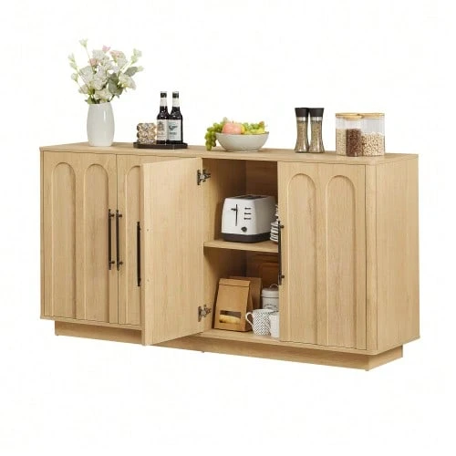 Arched Front Sideboard With Soft-Close Hinges And Anti-Tip Device, 2-Door Storage Unit For Living Room, 160 Cm Wide, Oak. - Camel - View 1