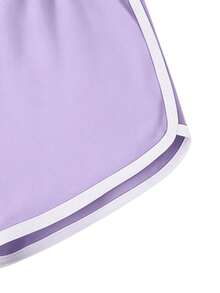 2pcs Girls Cartoon Print T-Shirt And Shorts Set, Creative Design, Suitable For Summer, Spring/Summer Outdoor Casual Wear - Mauve Purple - View 10