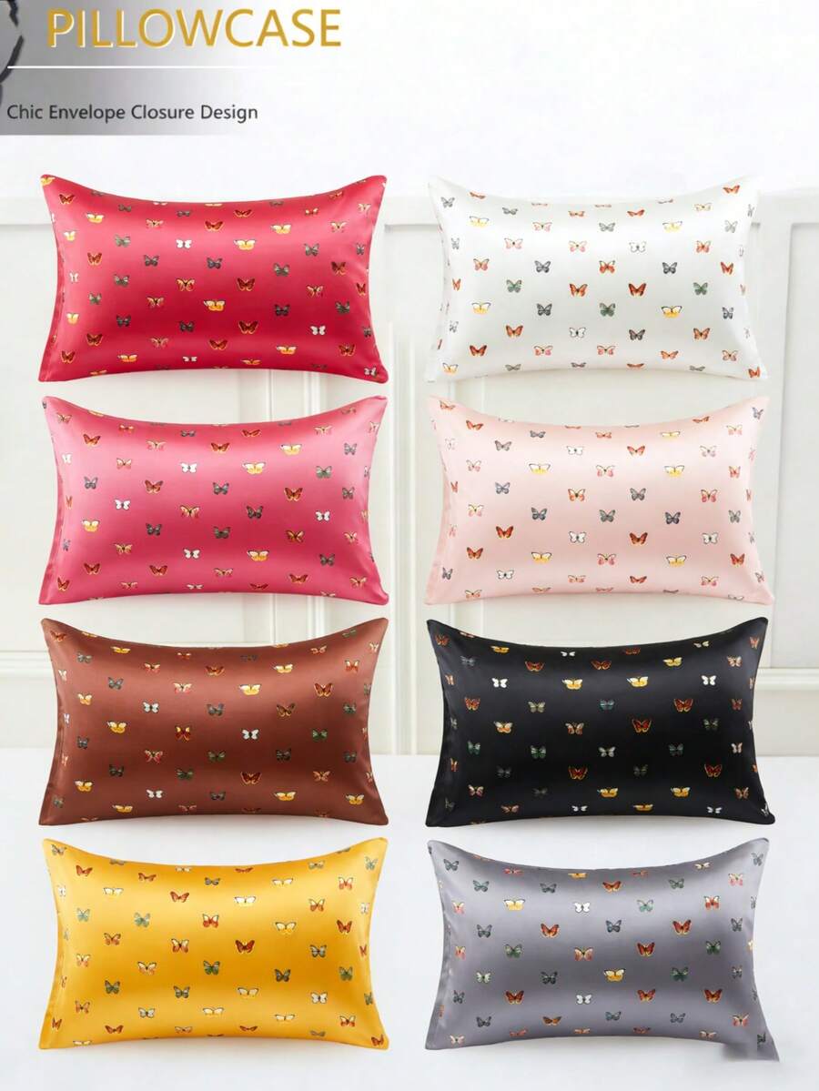 Chic Double-Sided Satin Butterfly Pattern Pillow Cases – Experience Smooth, Cool Comfort For Tangle-Free Hair, Essential For Dorm Room Stuff & Stylish Bedroom Decor!"